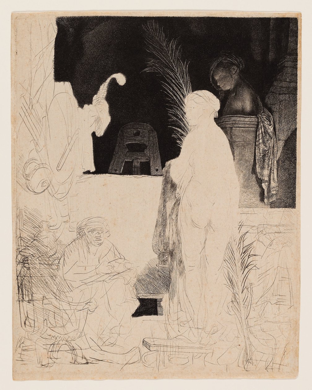 O Desenho do Artista a partir do Modelo, c.1639 (gravura e ponto seco em papel couché) de Rembrandt Harmensz. van Rijn