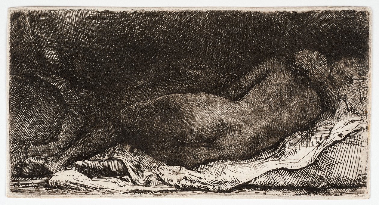 A mulher nua, a dormir com as nádegas ao vento, de Rembrandt Harmensz. van Rijn