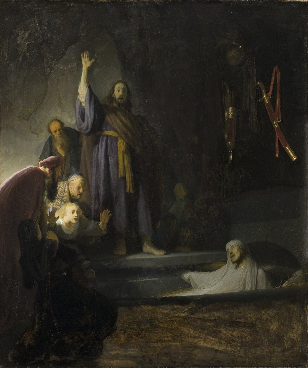 A Ressurreição de Lázaro, c.1630-2 (óleo sobre madeira) de Rembrandt van Rijn