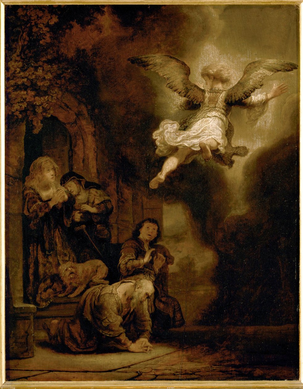 O arcanjo Rafael deixa a família de Tobit ... de Rembrandt Harmensz. van Rijn