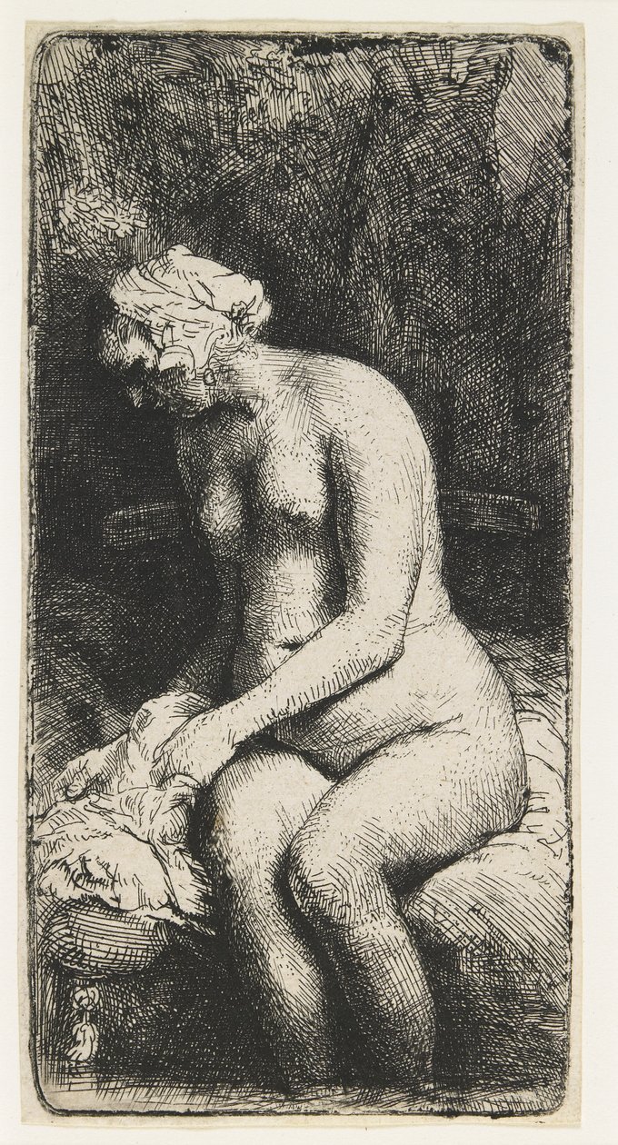 Mulher a banhar os pés num riacho de Rembrandt van Rijn