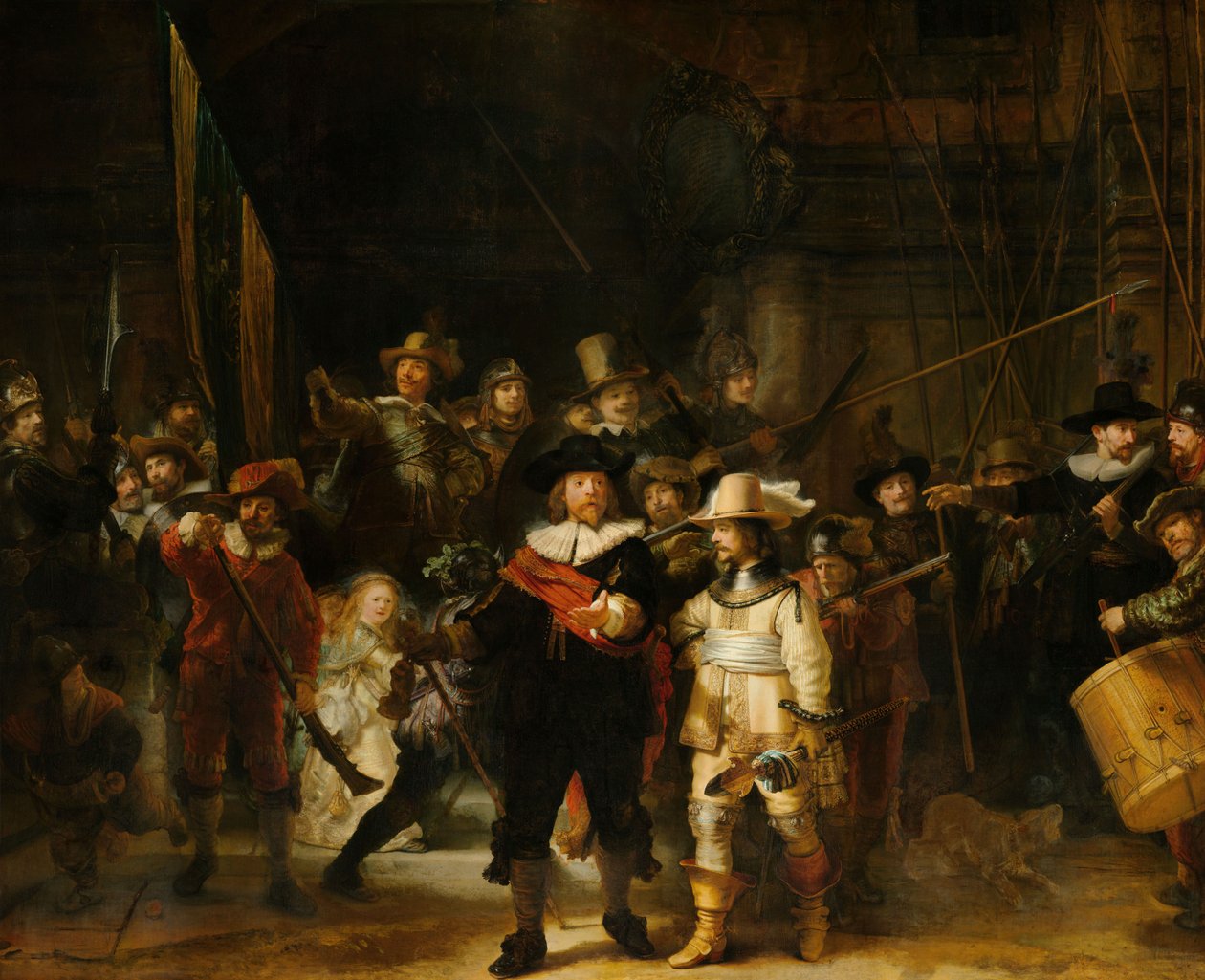 A Companhia de Frans Banning Cocq e Willem van Ruytenburgh, conhecida como a "Vigilância Nocturna". de Rembrandt Harmenszoon van Rijn, Rembrandt