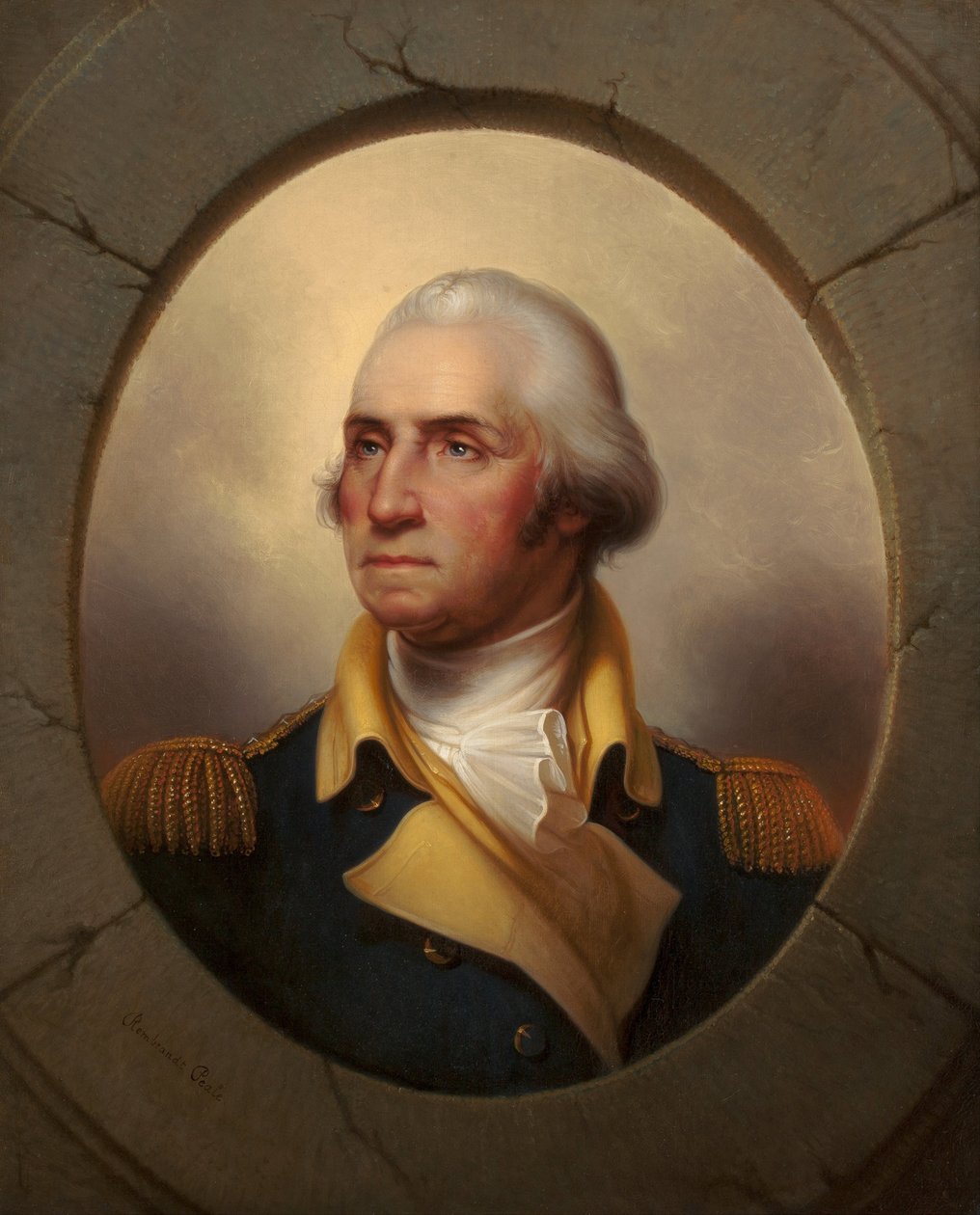 Retrato de George Washington (1732-1799), de Peale, Rembrandt (1778-1860). Óleo sobre tela, ca. 1856. Coleção Particular de Rembrandt Peale