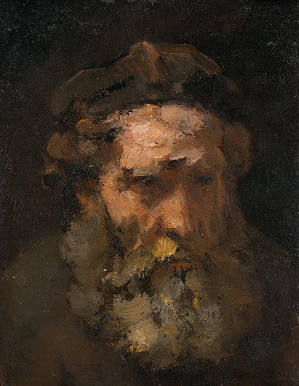 Cabeça de São Mateus, provavelmente início da década de 1660. de Rembrandt Workshop