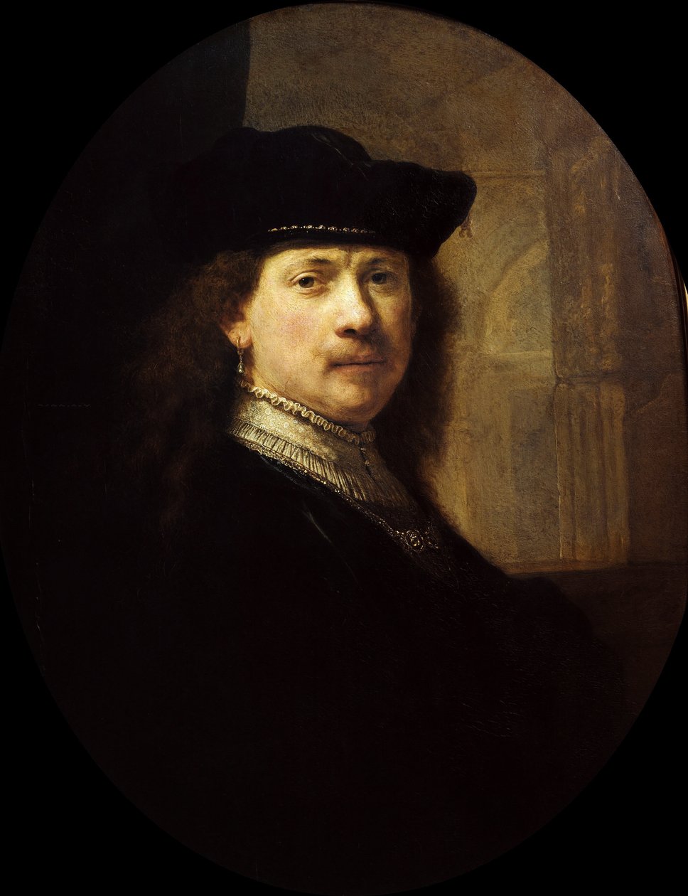 Autorretrato com fundo arquitetônico, ca 1639. de Rembrandt van Rhijn,