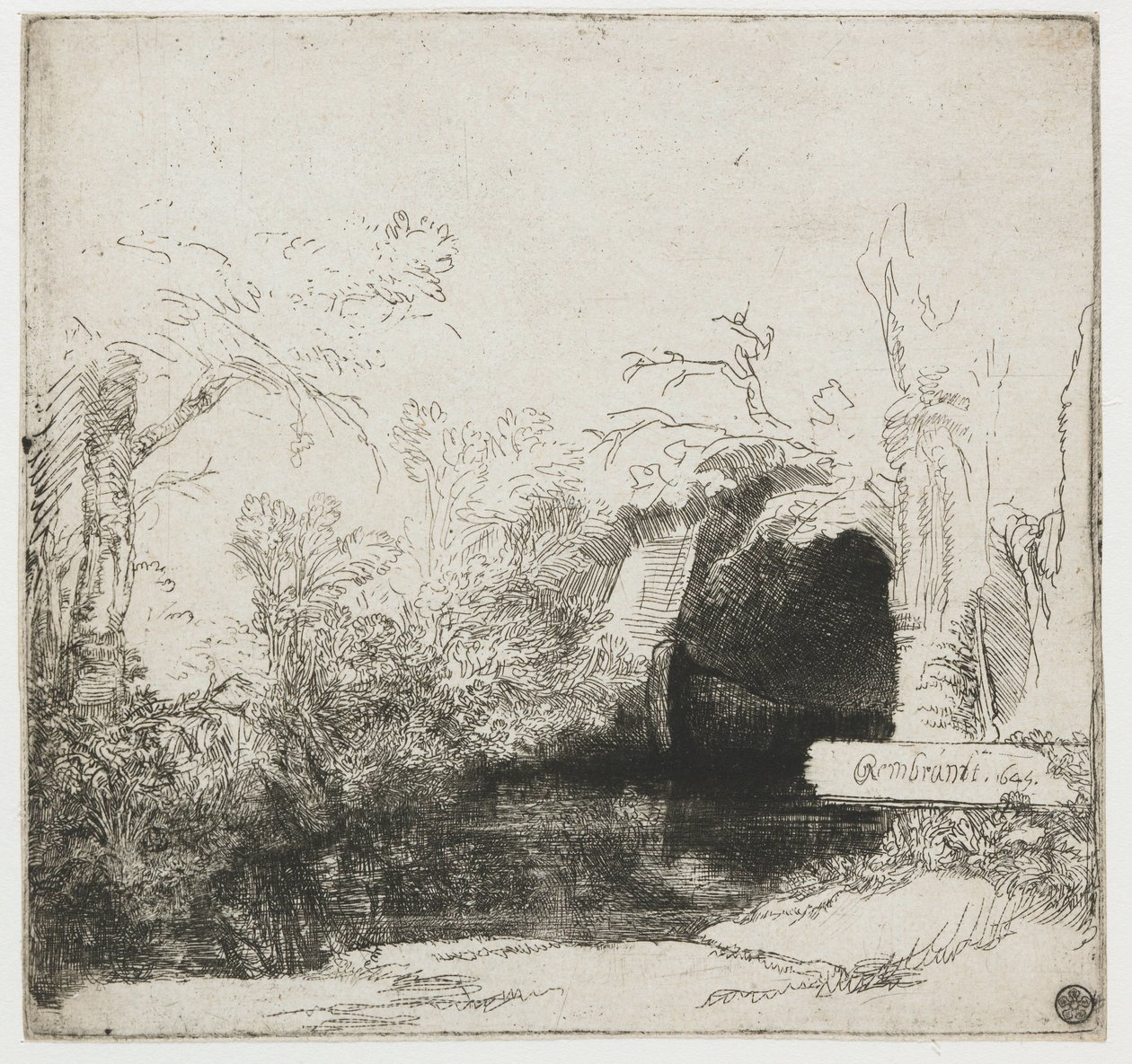 Um riacho com uma gruta e um barco ("Het spelonkje")
Um riacho com uma gruta e um barco de Rembrandt van Rijn