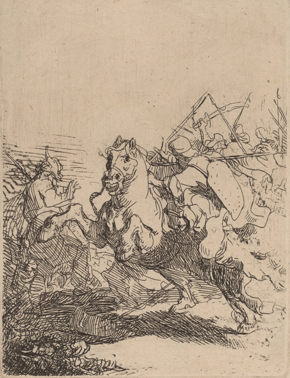 Uma luta de cavalaria, c. 1632. de Rembrandt van Rijn