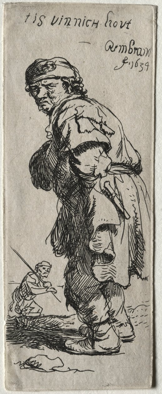 Um camponês chamando: está muito frio, 1634. de Rembrandt van Rijn