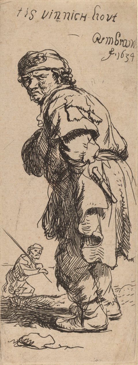 Um camponês chamando: tis vinnich kout Está muito frio, 1634. de Rembrandt van Rijn