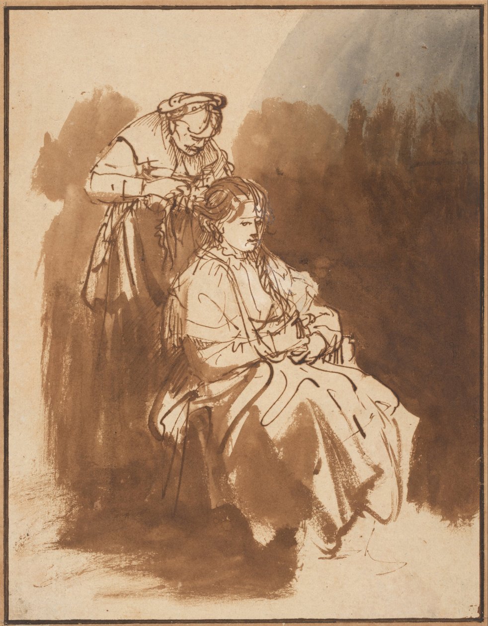 Uma jovem mulher com o cabelo trançado, ca 1637 de Rembrandt van Rijn