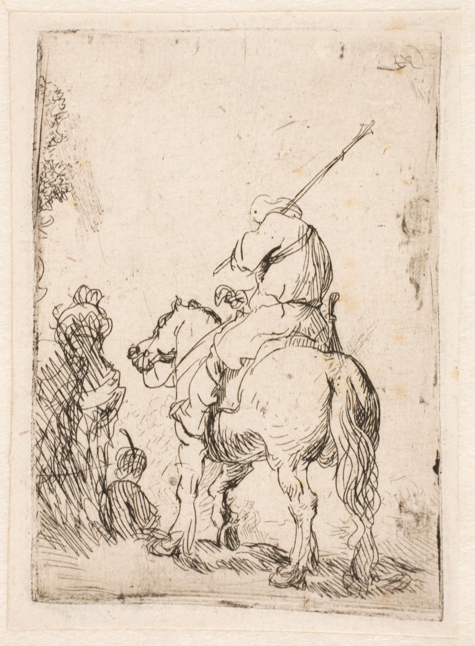 Um soldado com turbante a cavalo de Rembrandt van Rijn