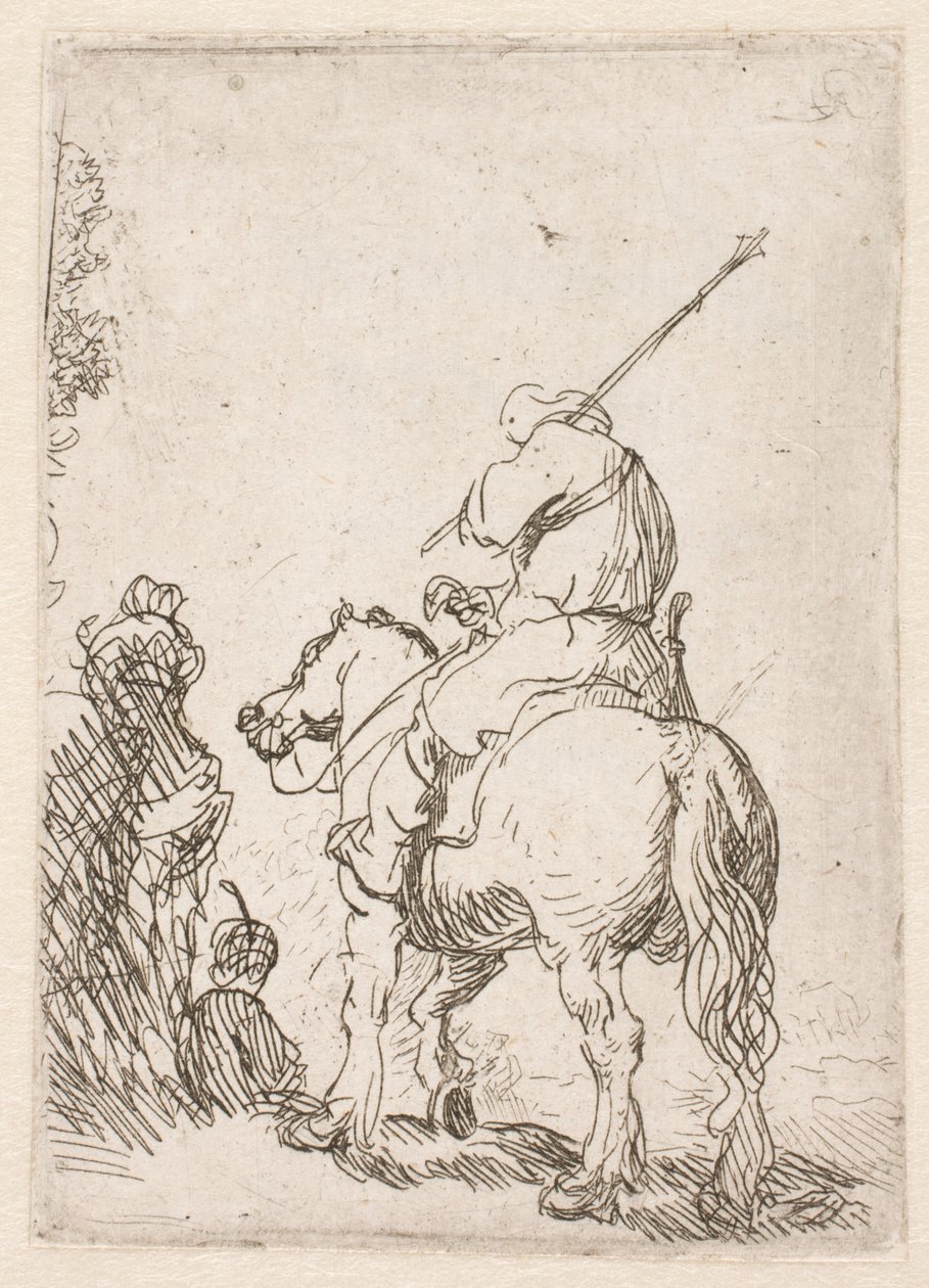 Um soldado com turbante a cavalo de Rembrandt van Rijn