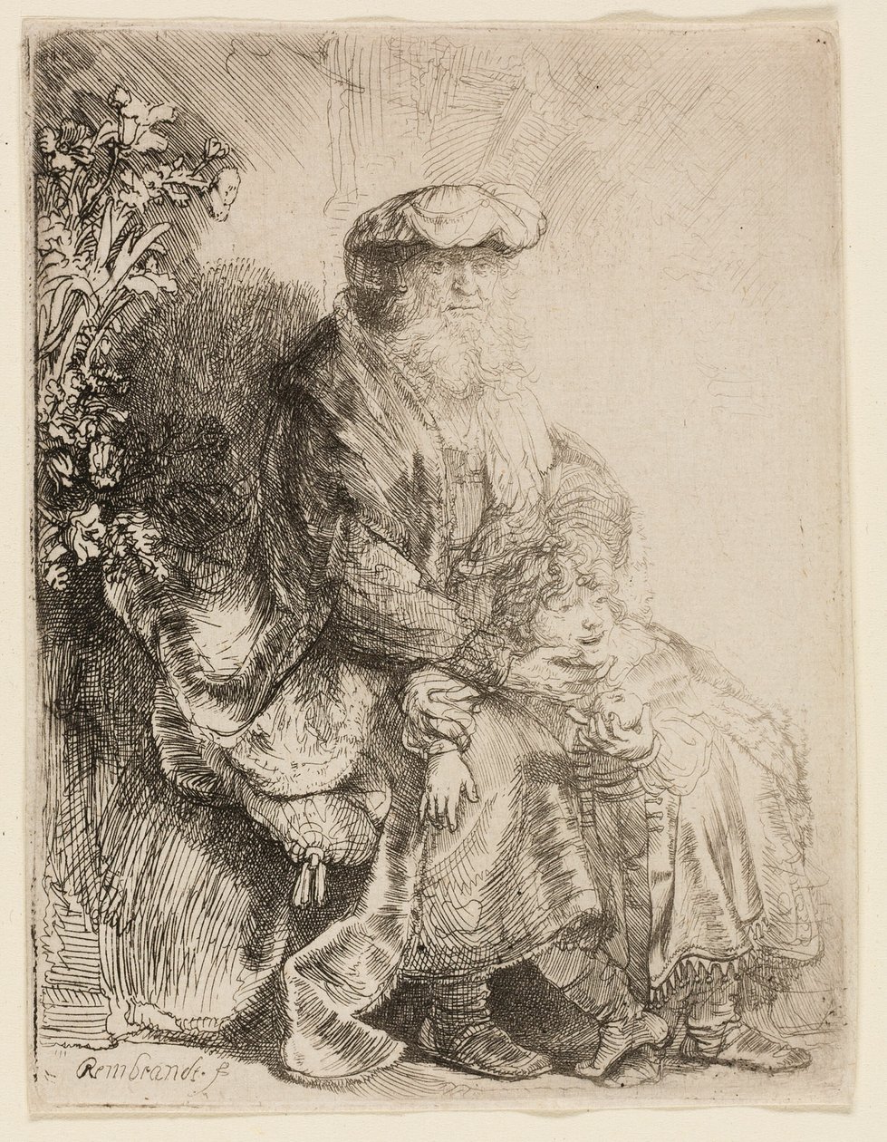 Abraão acariciando Isaac de Rembrandt van Rijn