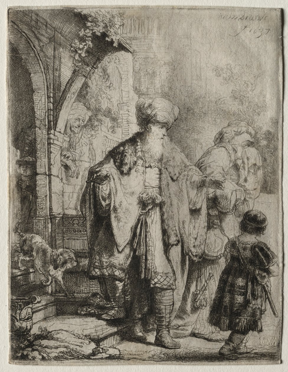 Abraão expulsando Hagar e Ismael, 1637. de Rembrandt van Rijn