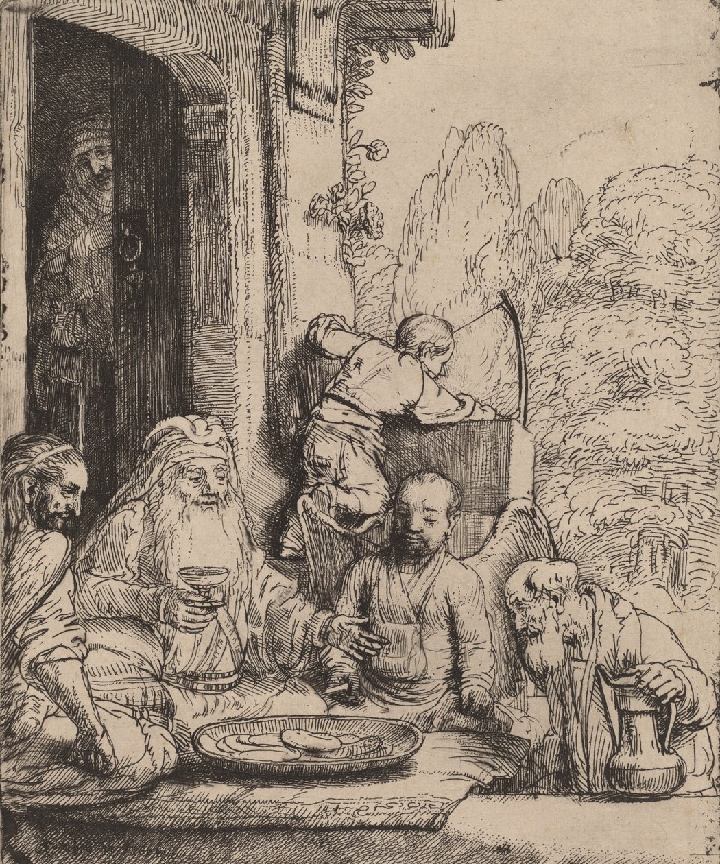 Abraão entretendo os anjos, 1656. de Rembrandt van Rijn