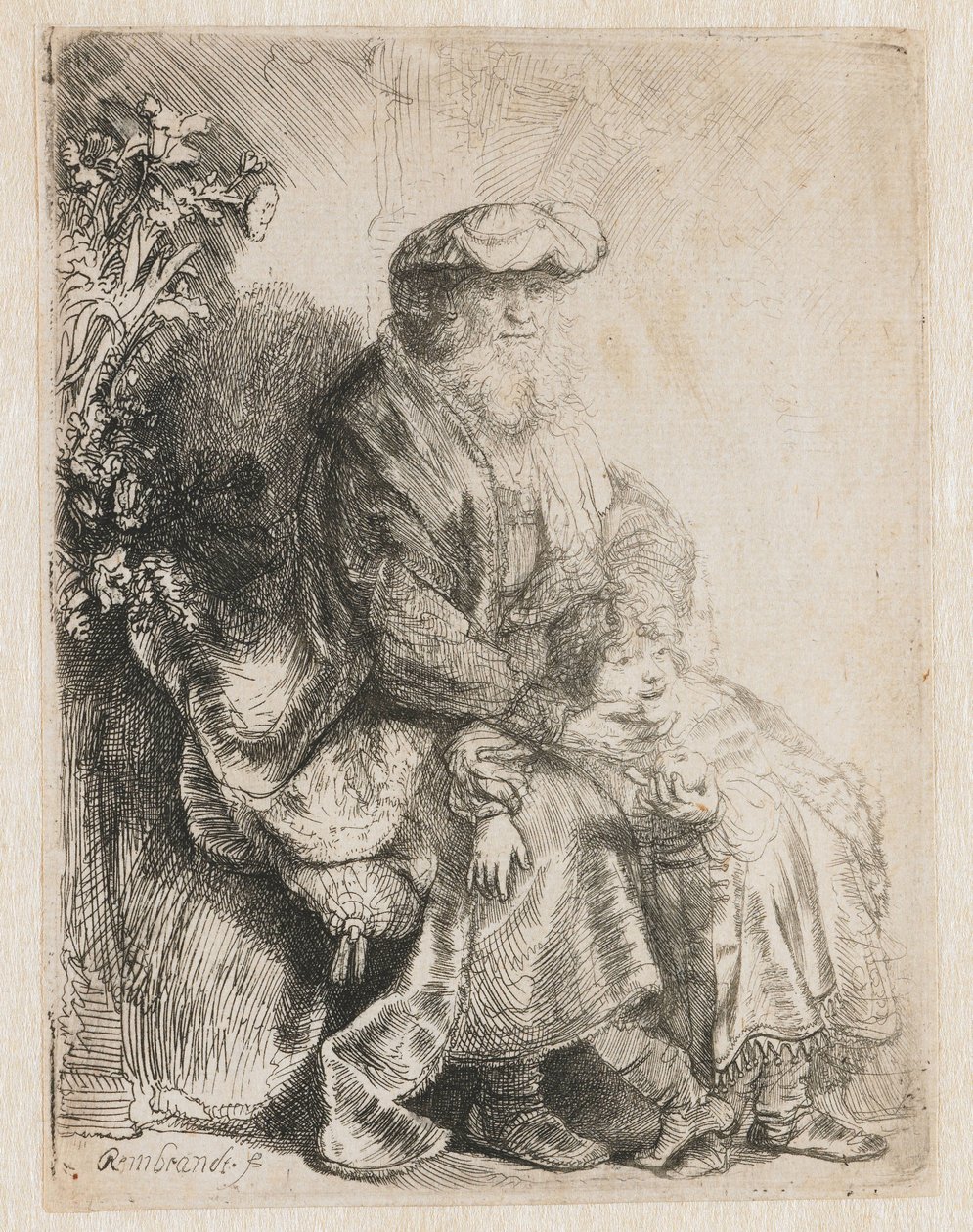 Abraão acariciando Isaque Jacó acariciando Benjamin de Rembrandt van Rijn