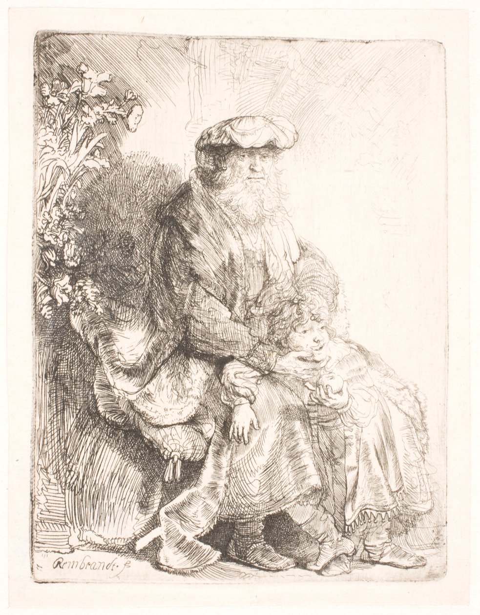 Abraão acariciando Isaque de Rembrandt van Rijn