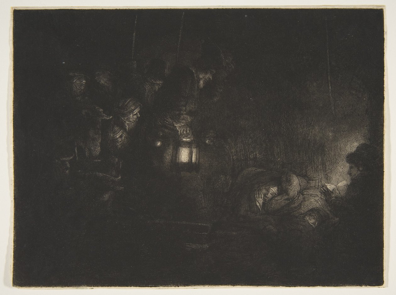 Adoração dos Pastores: Uma Peça Noturna, ca. 1657. de Rembrandt van Rijn