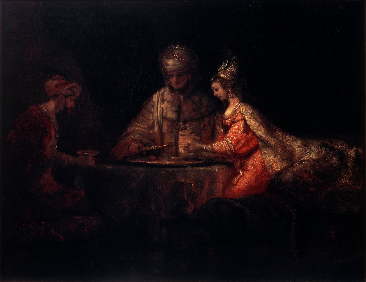 Assuero, Hamã e Ester, 1660. de Rembrandt van Rijn