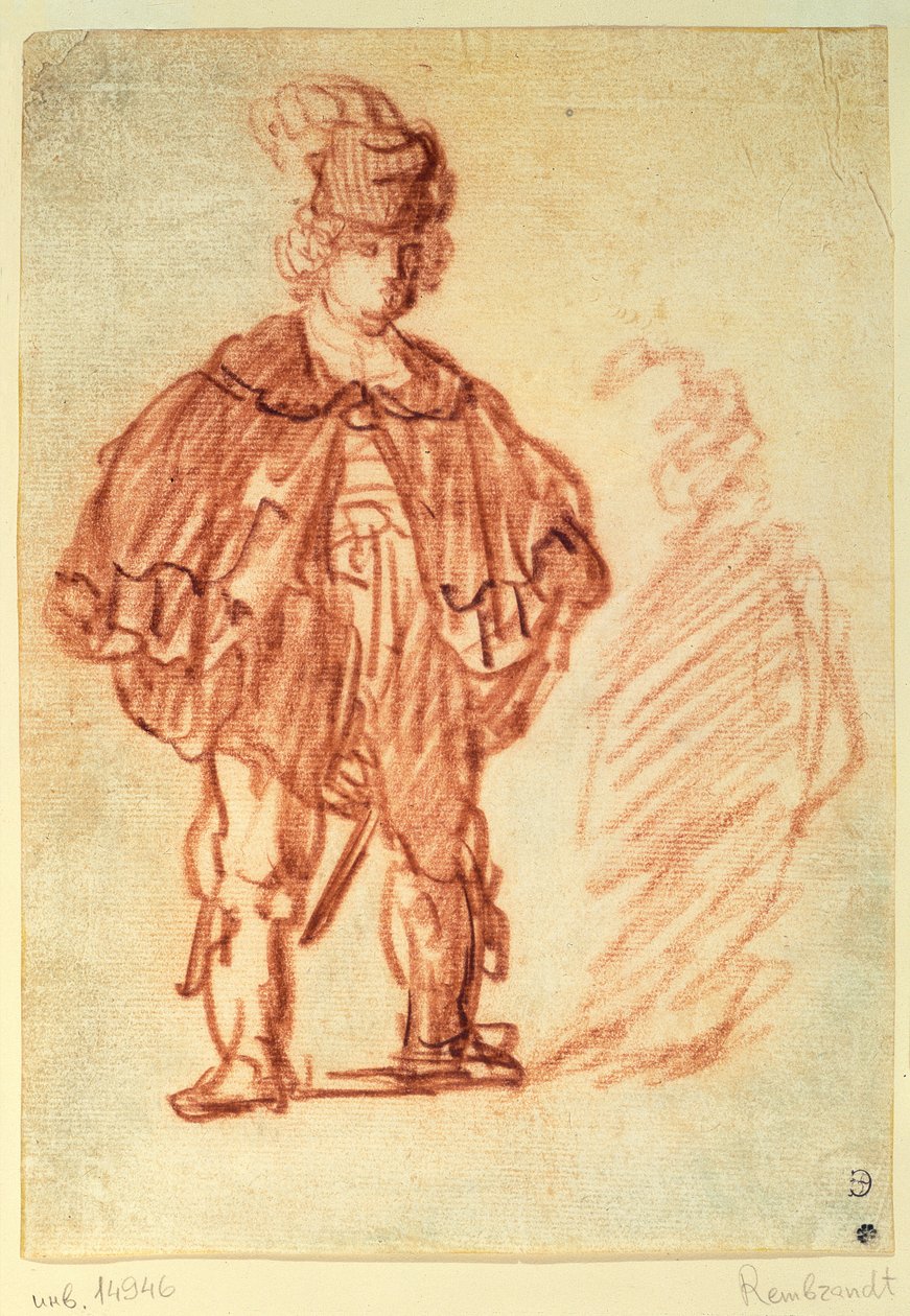Um ator em pé (otimista) de Rembrandt van Rijn