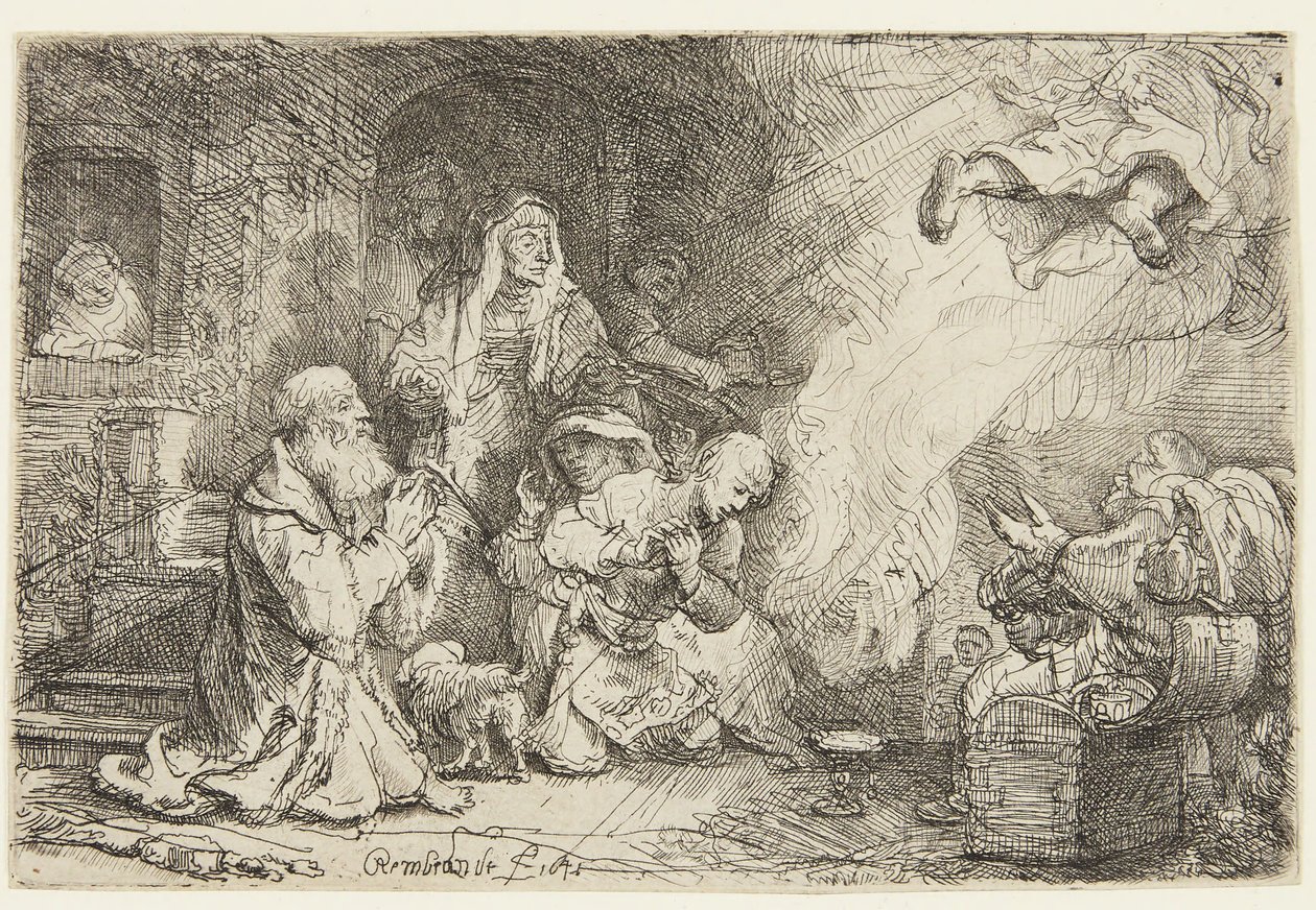 O Anjo que se Afasta da Família de Tobias de Rembrandt van Rijn