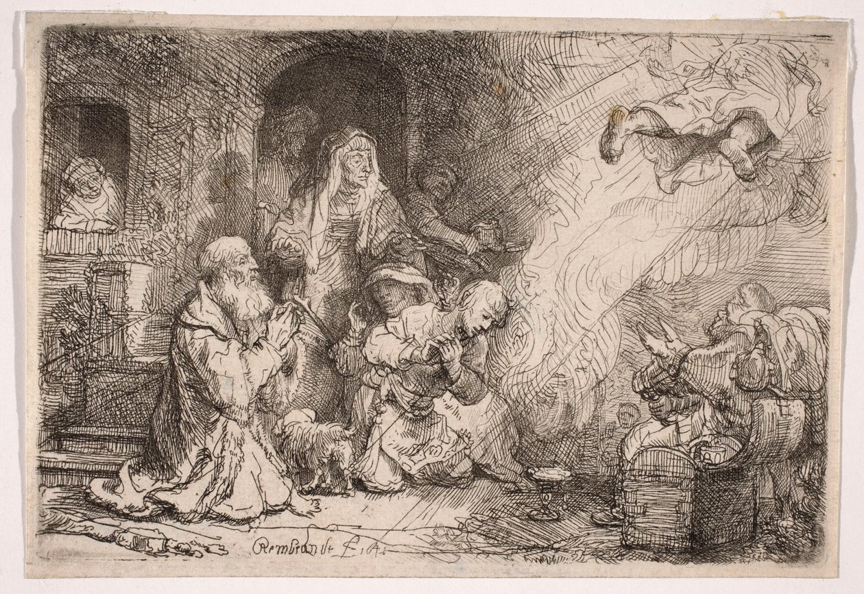 O anjo que se despede da família de Tobias de Rembrandt van Rijn