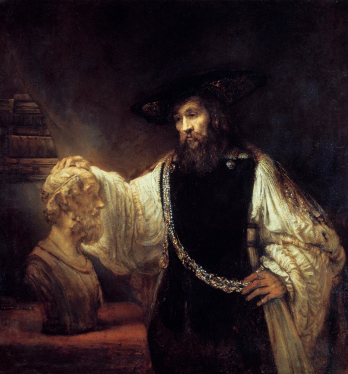 Aristóteles Antes do Busto de Homero, 1653 de Rembrandt van Rijn