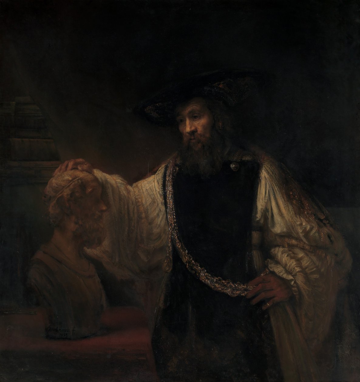 Aristóteles com um Busto de Homero, 1653. de Rembrandt van Rijn