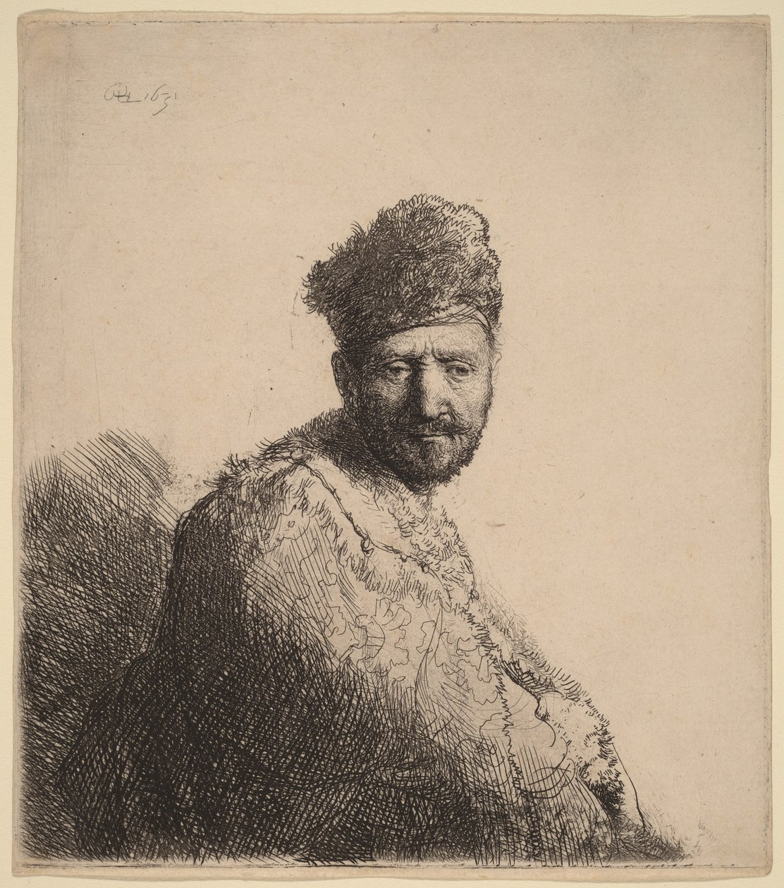 Homem barbudo, com um gorro oriental forrado a pele e uma túnica: o pai do artista de Rembrandt van Rijn
