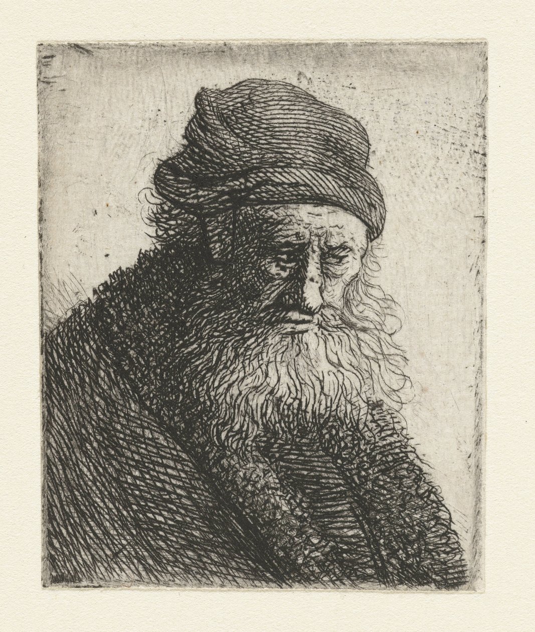 Homem barbudo com cabelo ondulado curto: busto de Rembrandt van Rijn