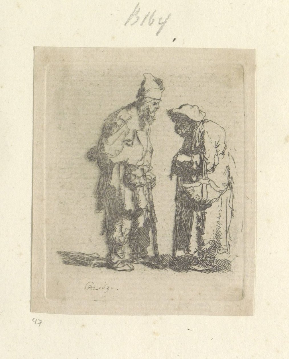 Bedelaar en bedelares em gesprek
Colecção de oitenta e cinco estampas originais (título da série) de Rembrandt van Rijn