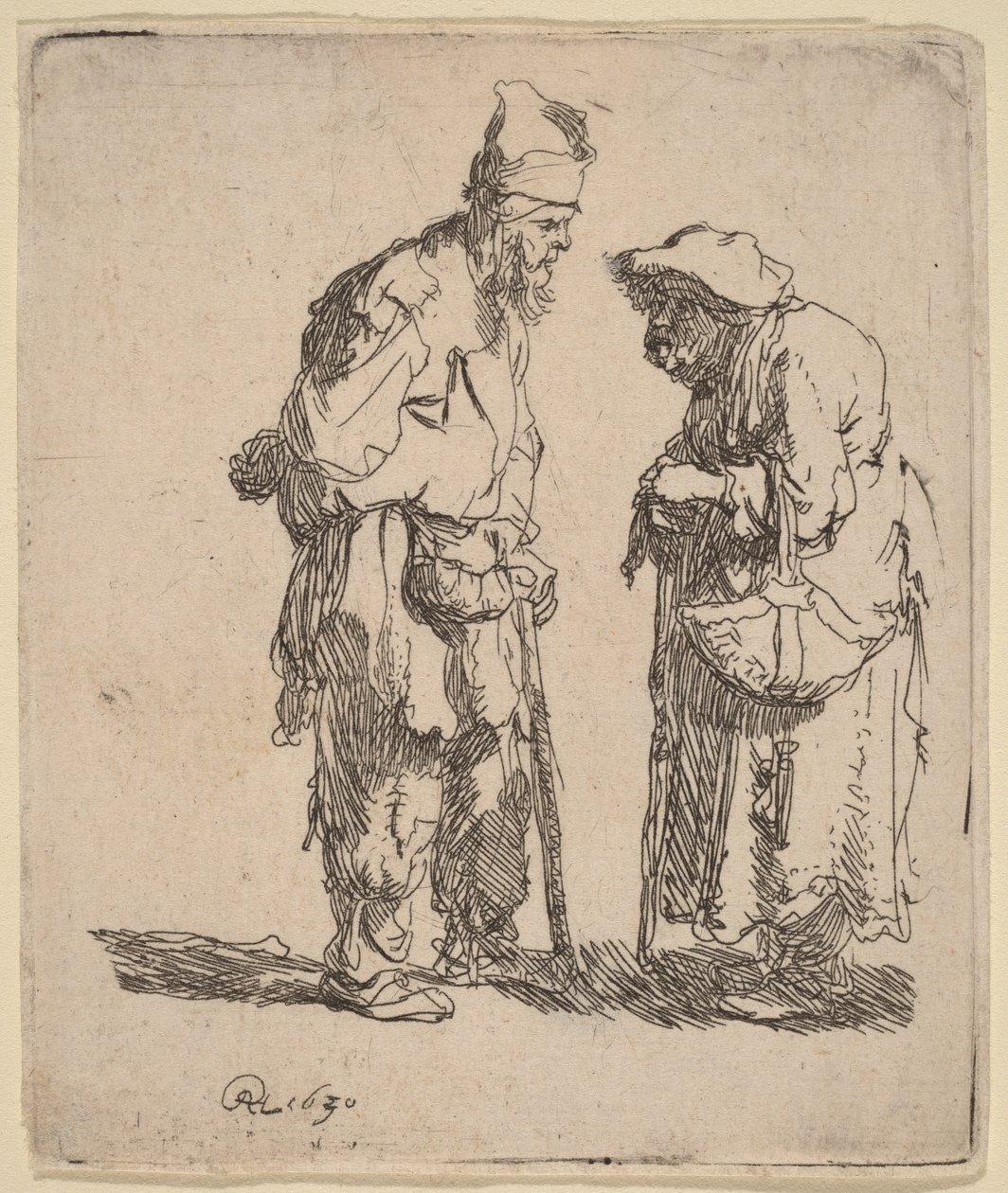 Um mendigo e uma mendiga a conversar de Rembrandt van Rijn