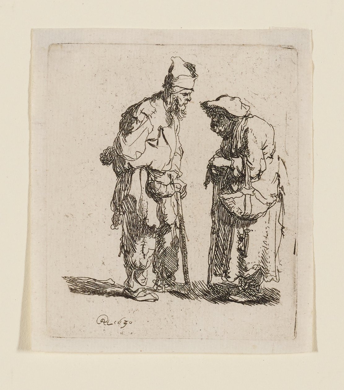 Um mendigo e uma mendiga a conversar de Rembrandt van Rijn