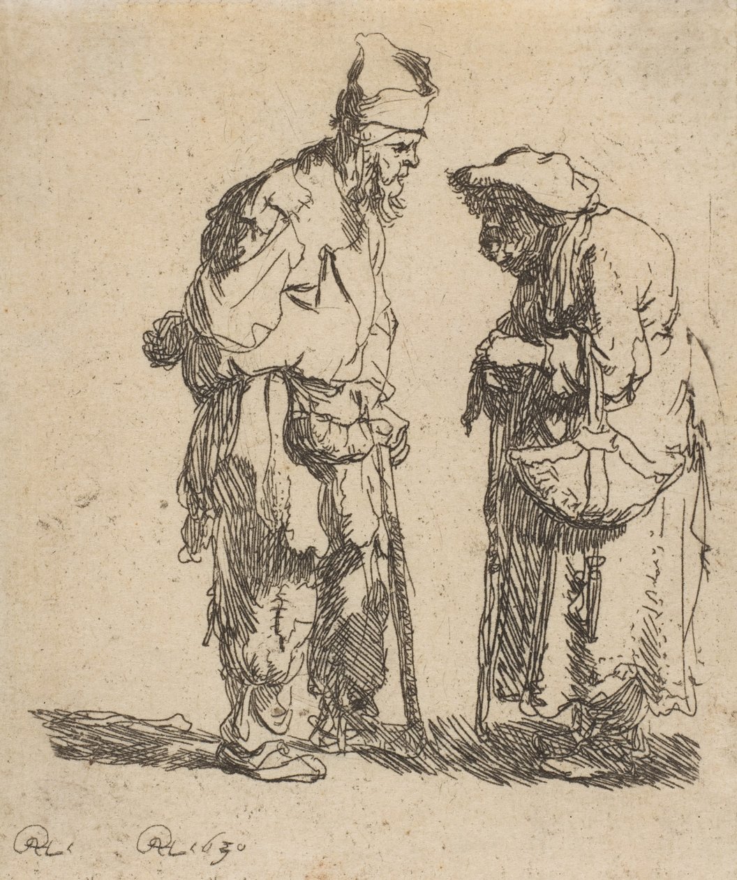 Mendigo e mendiga conversando, 1630., 1630. de Rembrandt van Rijn