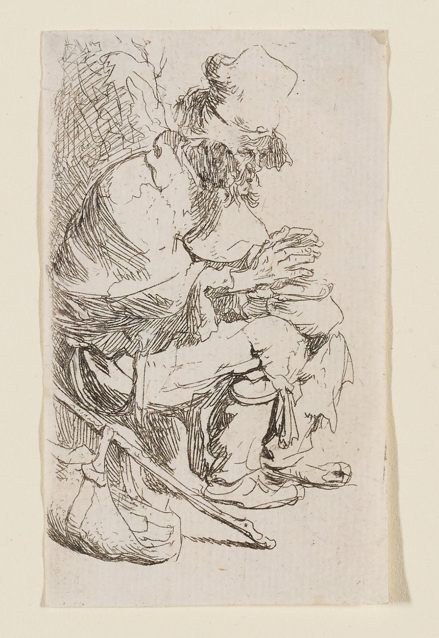 Mendigo sentado a aquecer as mãos num braseiro de Rembrandt van Rijn