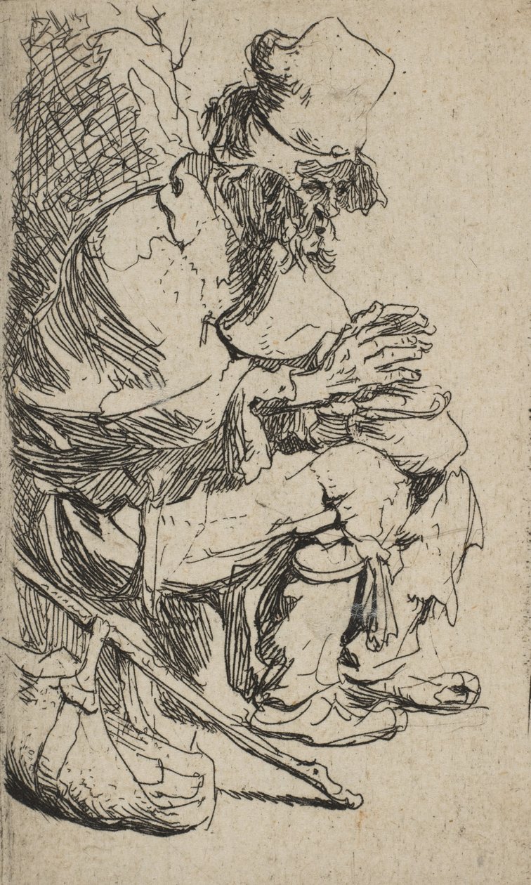 Mendigo sentado aquecendo as mãos em um braseiro, ca. 1630., c. 1630. de Rembrandt van Rijn