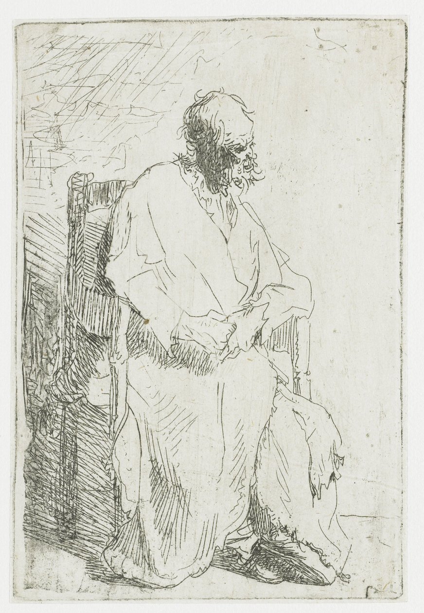 Mendigo, sentado numa poltrona de Rembrandt van Rijn