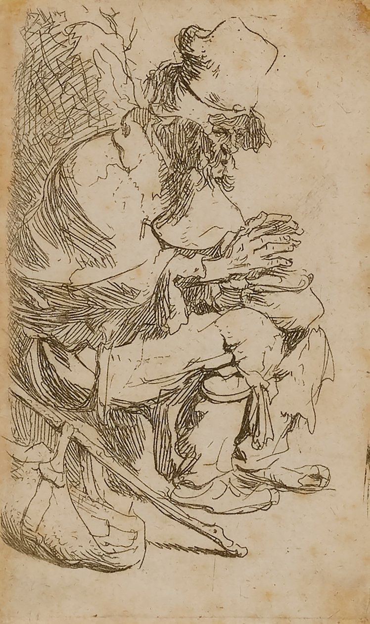 Mendigo a aquecer as mãos de Rembrandt van Rijn