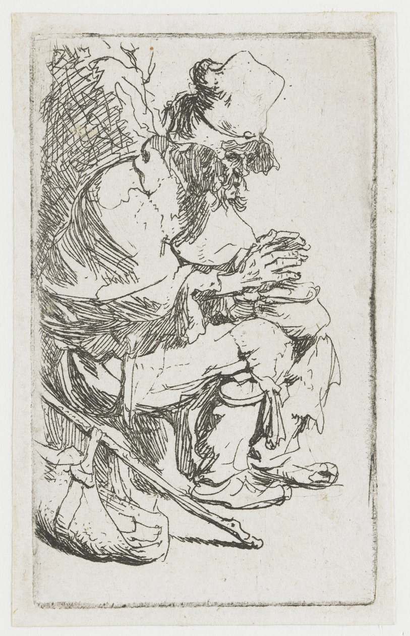Mendigo a aquecer as mãos de Rembrandt van Rijn