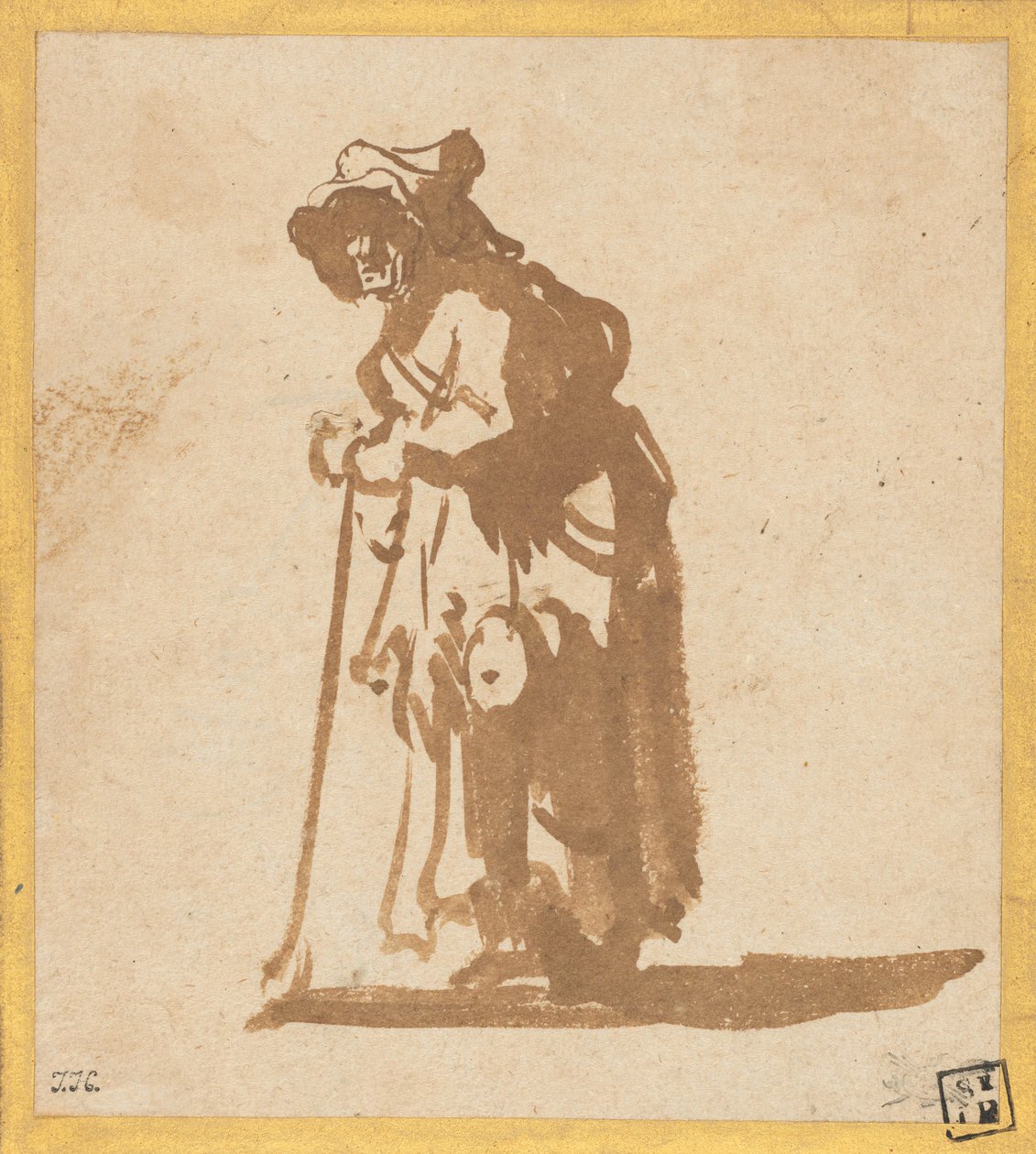 Mendiga apoiada em uma vara de Rembrandt van Rijn