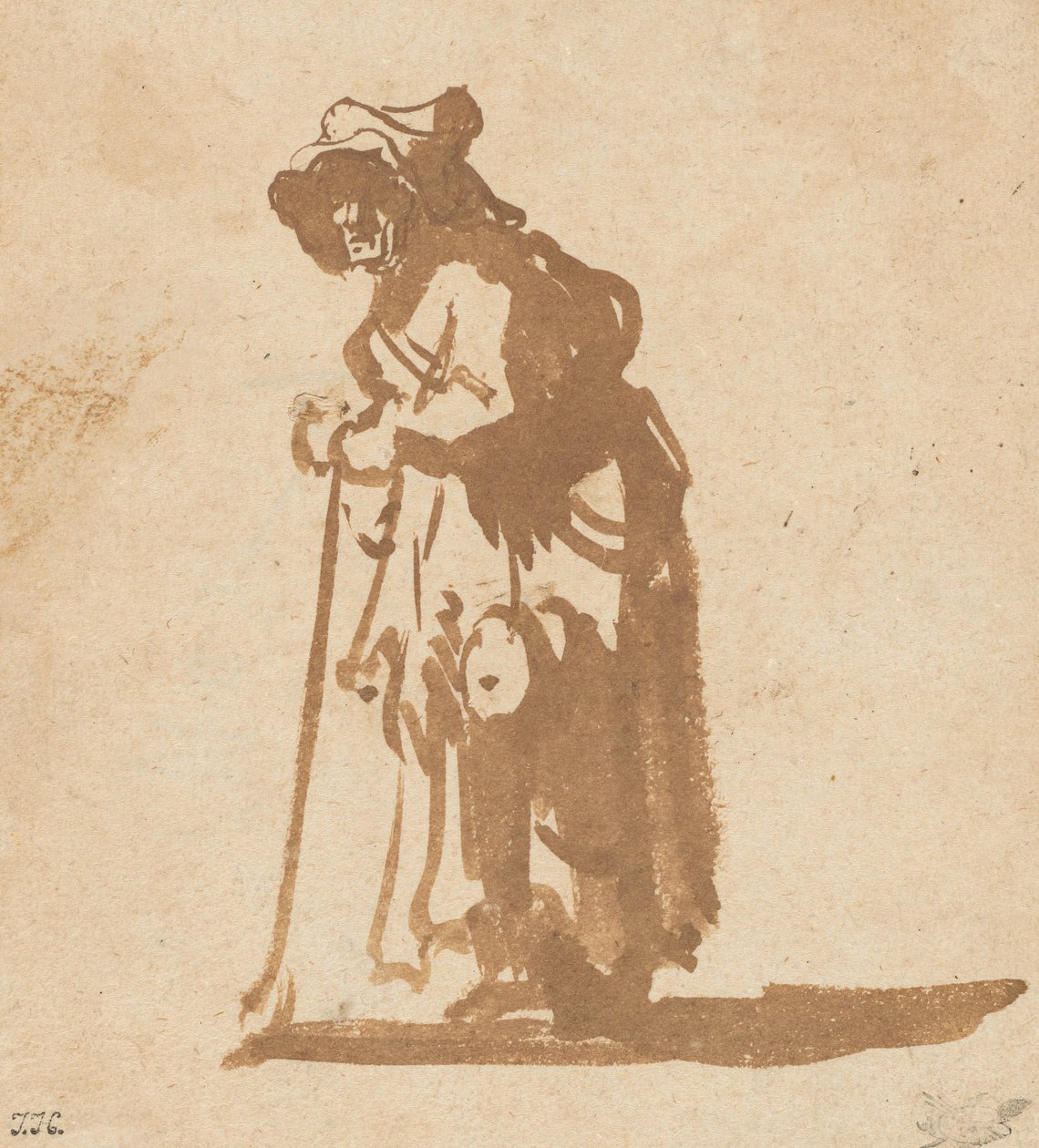 Mendiga apoiada em uma vara, 16281630. de Rembrandt van Rijn