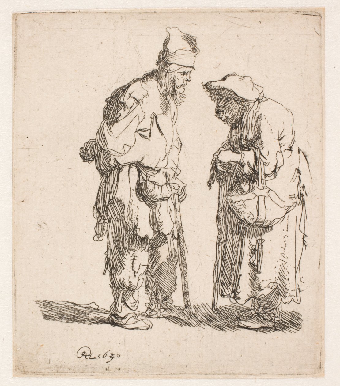 Um mendigo e uma mendiga a conversar de Rembrandt van Rijn