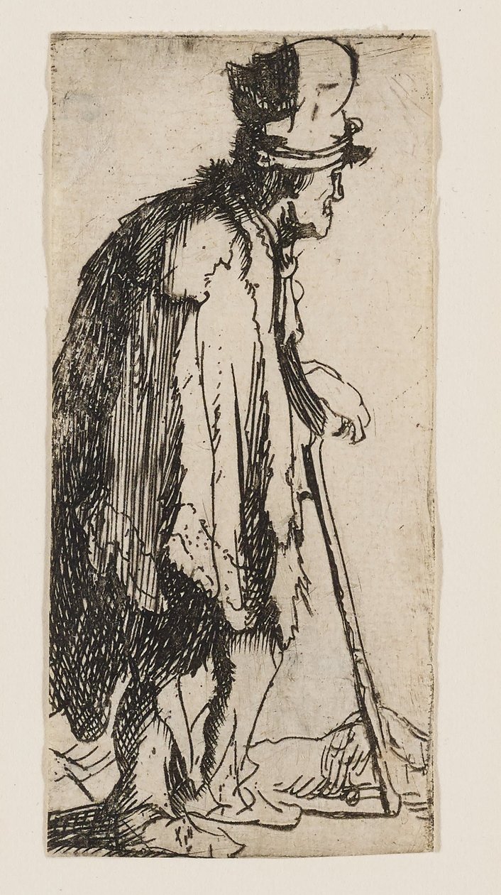 Mendigo com uma mão aleijada, apoiado numa bengala de Rembrandt van Rijn
