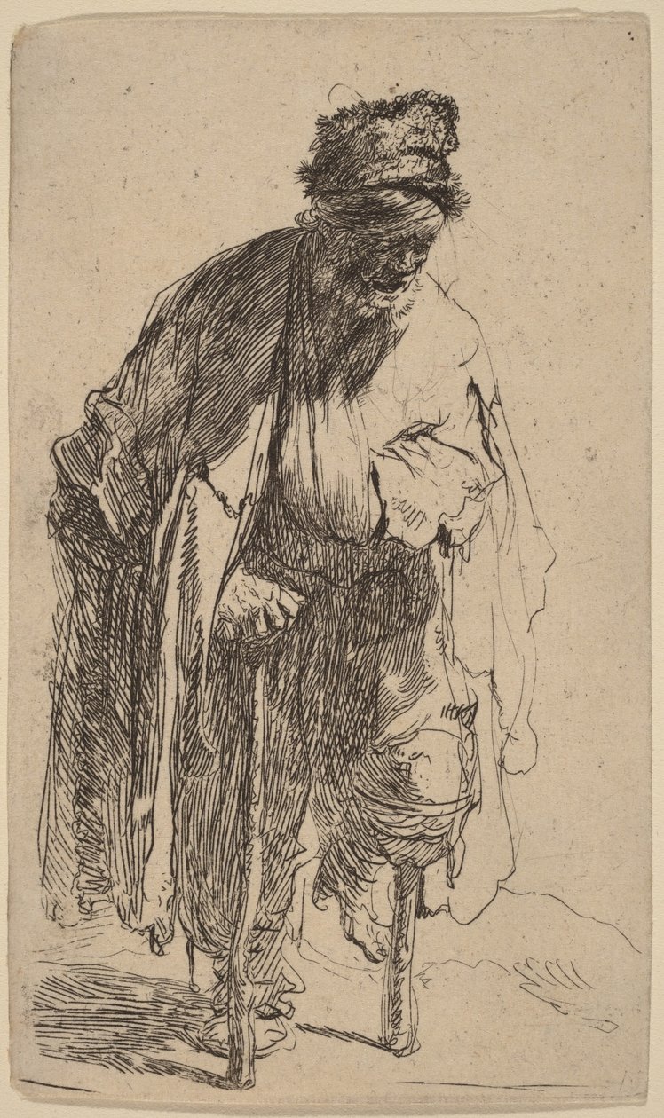 Mendigo com uma perna de pau de Rembrandt van Rijn