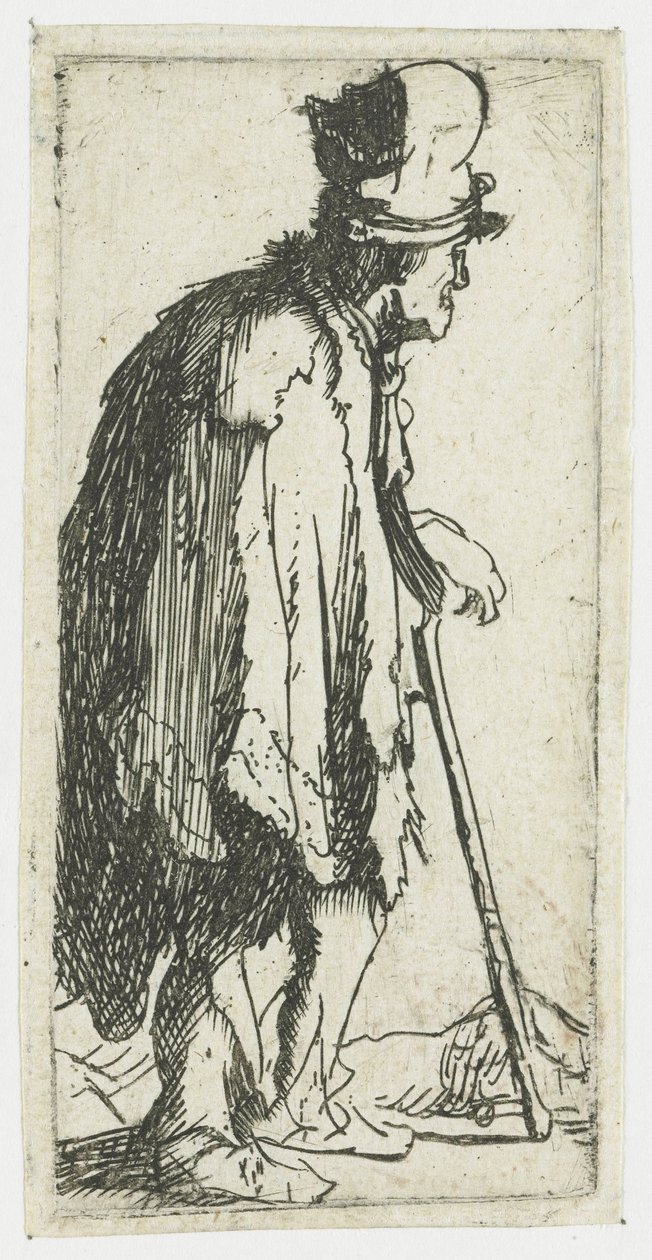 Mendigo com a mão fechada, apoiado numa bengala de Rembrandt van Rijn