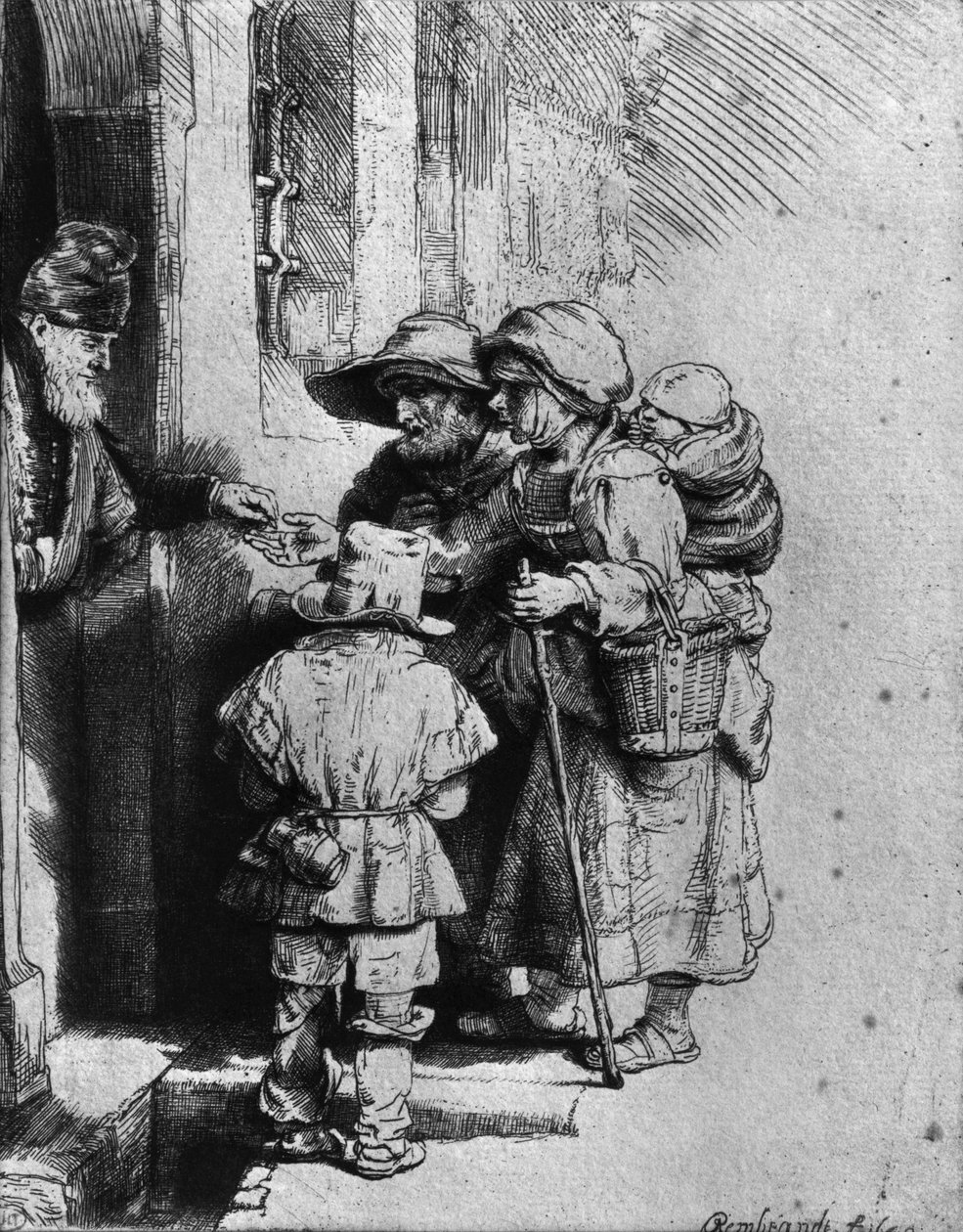 Mendigos à porta de uma casa, 1648 de Rembrandt van Rijn