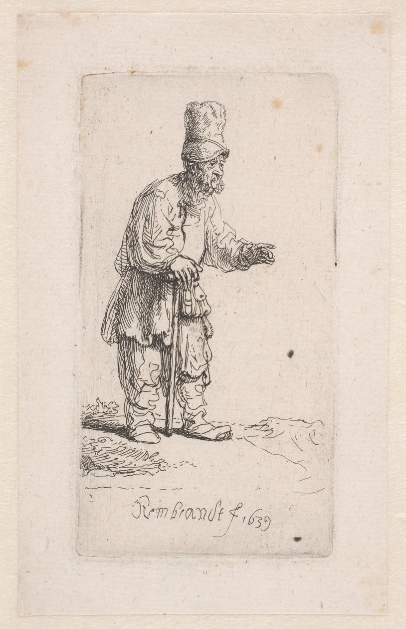 Camponês apoiado em uma vara de Rembrandt van Rijn