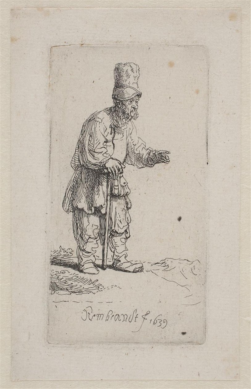 Camponês apoiado em uma vara de Rembrandt van Rijn