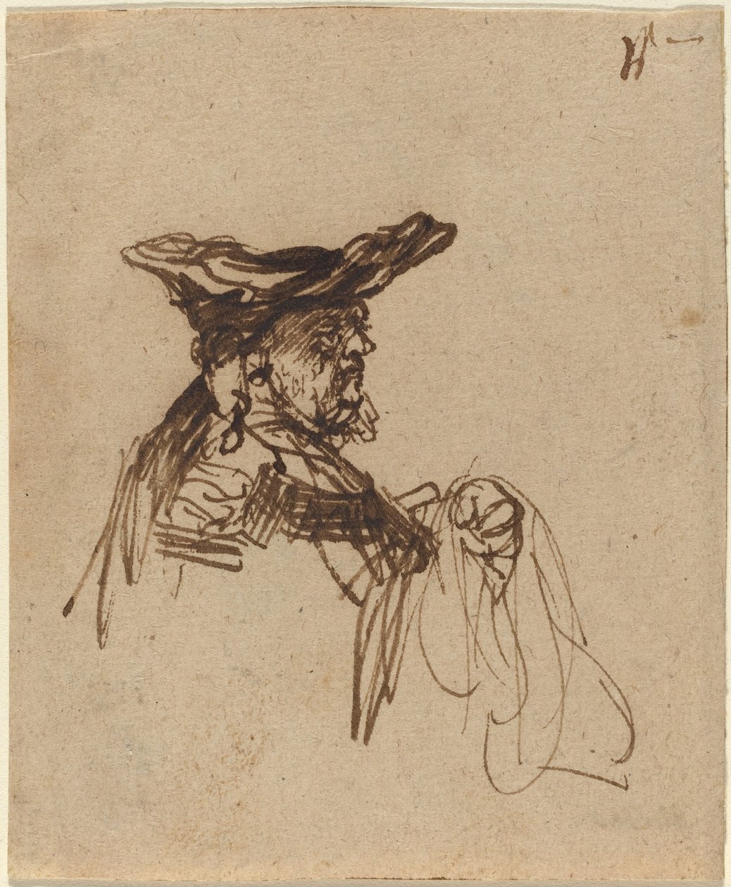 Busto de um homem idoso em um boné plano de Rembrandt van Rijn