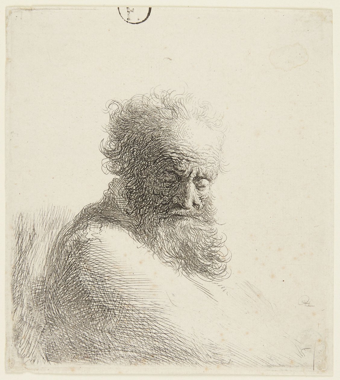 Busto de um homem idoso, com o olhar voltado para baixo, em três quartos à direita de Rembrandt van Rijn